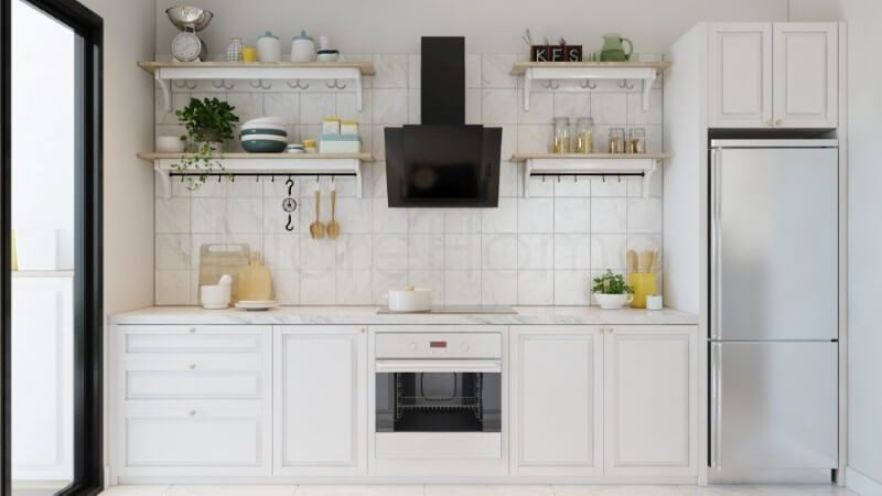 Gia chủ đã chọn đá ốp cao cấp cho phòng bếp để tăng độ đẹp và tiện lợi trong quá trình sử dụng.
